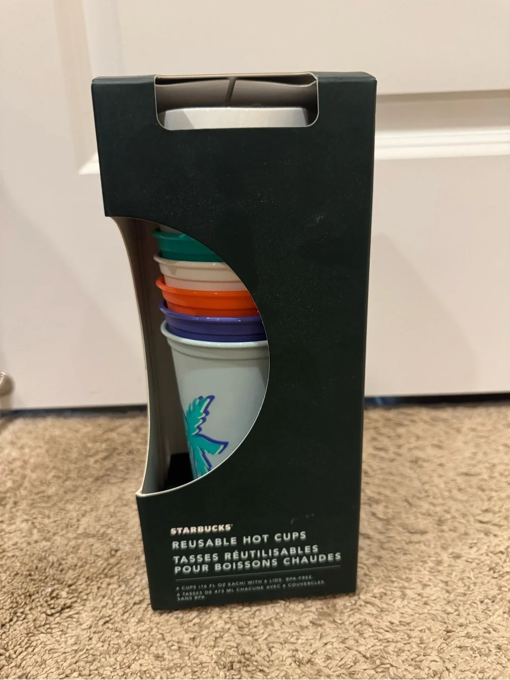 Starbucks Reusable Hot Cups with Green, Orange, Purple, Teal Accents